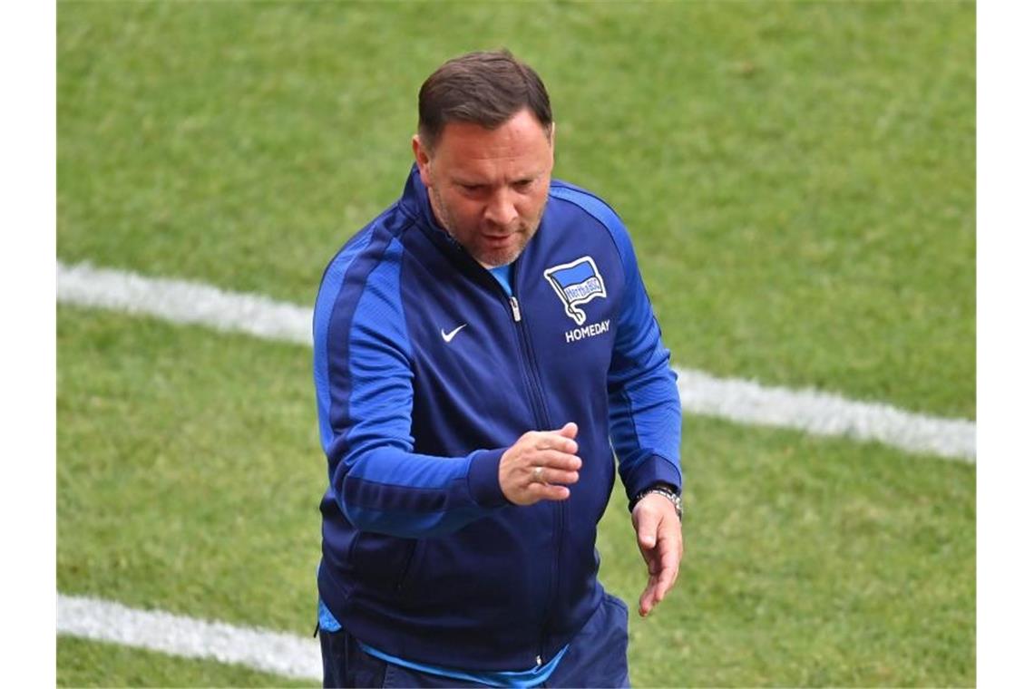 Herthas Trainer Pal Dardai gestikuliert. Foto: Torsten Silz/dpa/aktuell