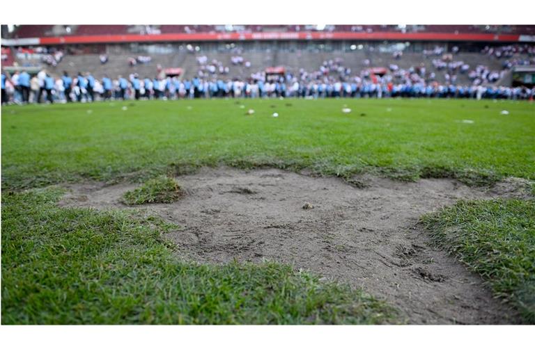 Hier und da fehlt ein Stück Rasen im Müngersdorfer Stadion. Das eine oder andere wird im Internet verkauft.