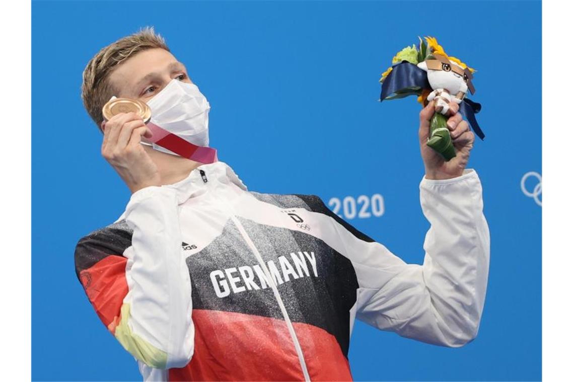 Holte Bronze über 1500 Meter Freistil: Florian Wellbrock. Foto: Oliver Weiken/dpa