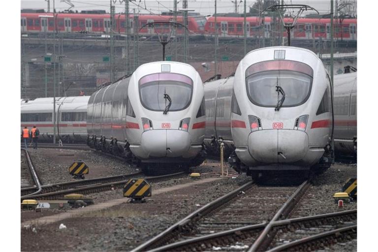 ICE-Züge der Bahn stehen auf Gleisen. Foto: Boris Roessler/dpa/Archiv