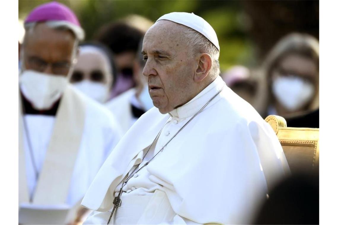 „Ich habe mit Schrecken die Nachrichten aus Kanada empfangen“, sagte Papst Franziskus in Rom. (Archivbild). Foto: Filippo Monteforte/Pool AFP/AP/dpa
