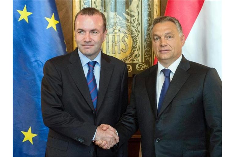 „Ich informiere Sie hiermit, dass die Fidesz-Europaabgeordneten ihre Mitgliedschaft in der EVP-Fraktion beenden.“ Viktor Orban (r.) und der EVP-Vorsitzende Manfred Weber. Foto: Szilard Koszticsak/MTI/dpa