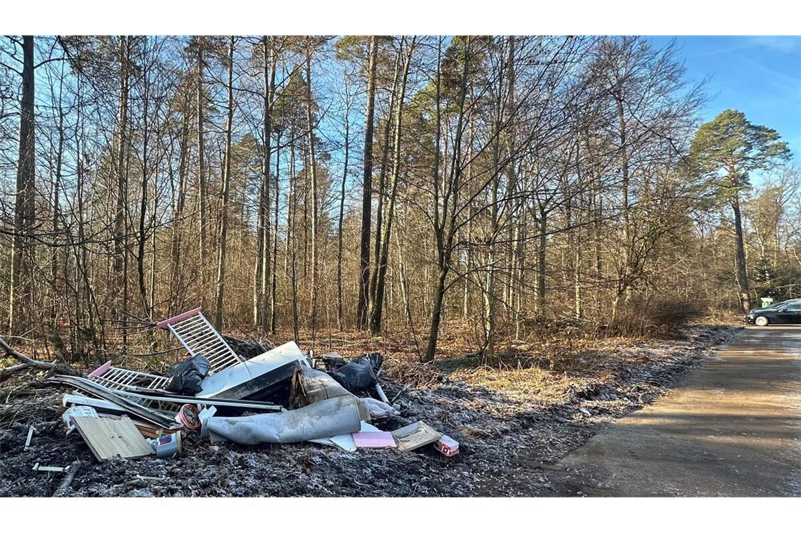 Illegal entsorgter Müll am Stuttgarter Parkplatz Wildparkstraße.