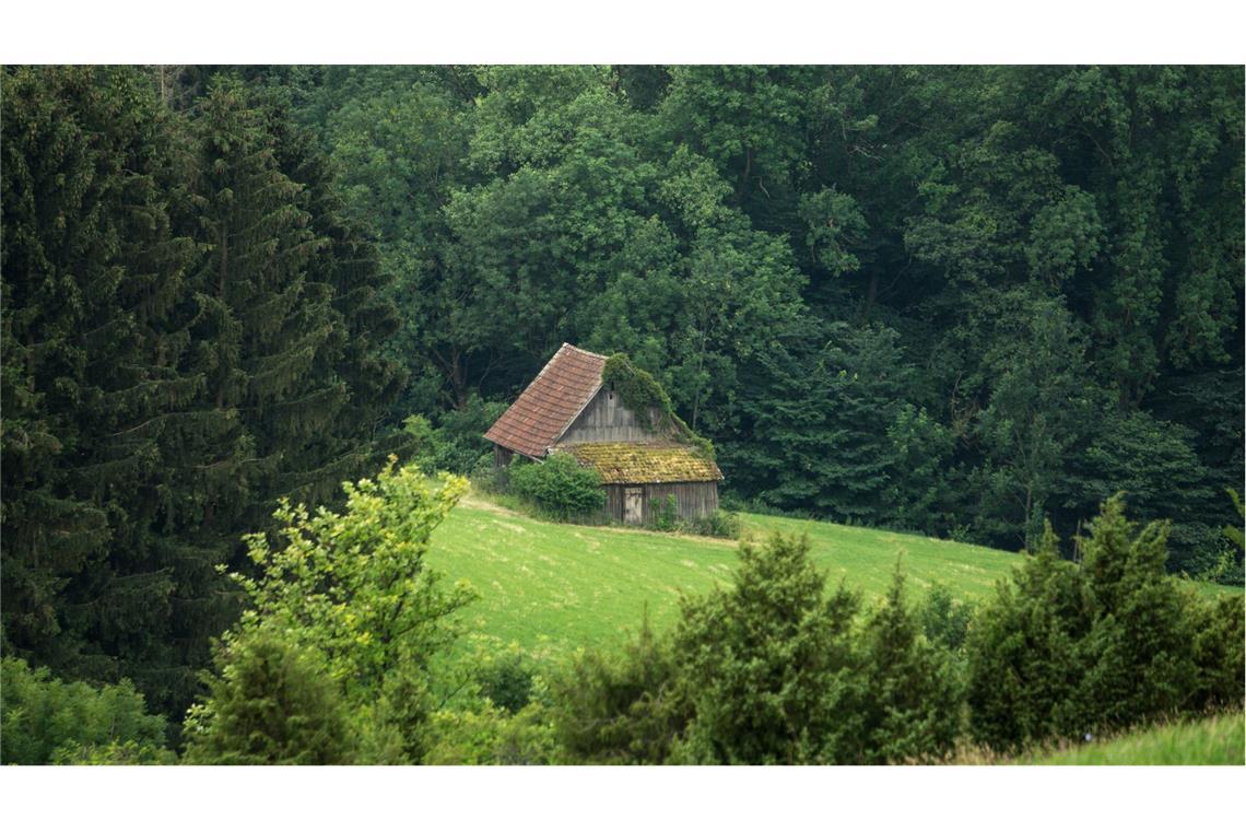 6 x 60 Kilometer Laufen – mit einem guten Essen kein Problem Im Kreis Göppingen gibt es sehr viele einsame Passagen, wie hier an dieser alten Scheune am Fränkel vorbei.