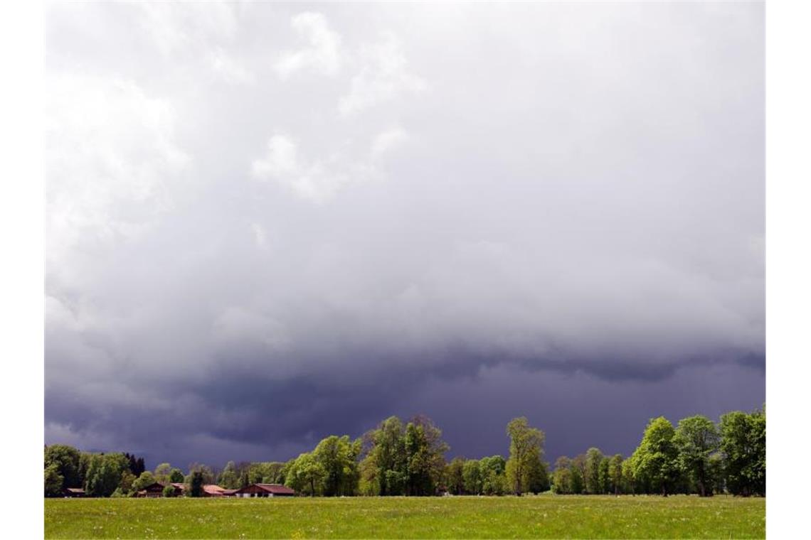 Im Juli im Südwesten 270 Stunden Sonne und am meisten Regen Im Sonnenlicht leuchtende Bäumen erscheinen im Kontrast zu den dunklen Regenwolken. Foto: Nicolas Armer/Archiv