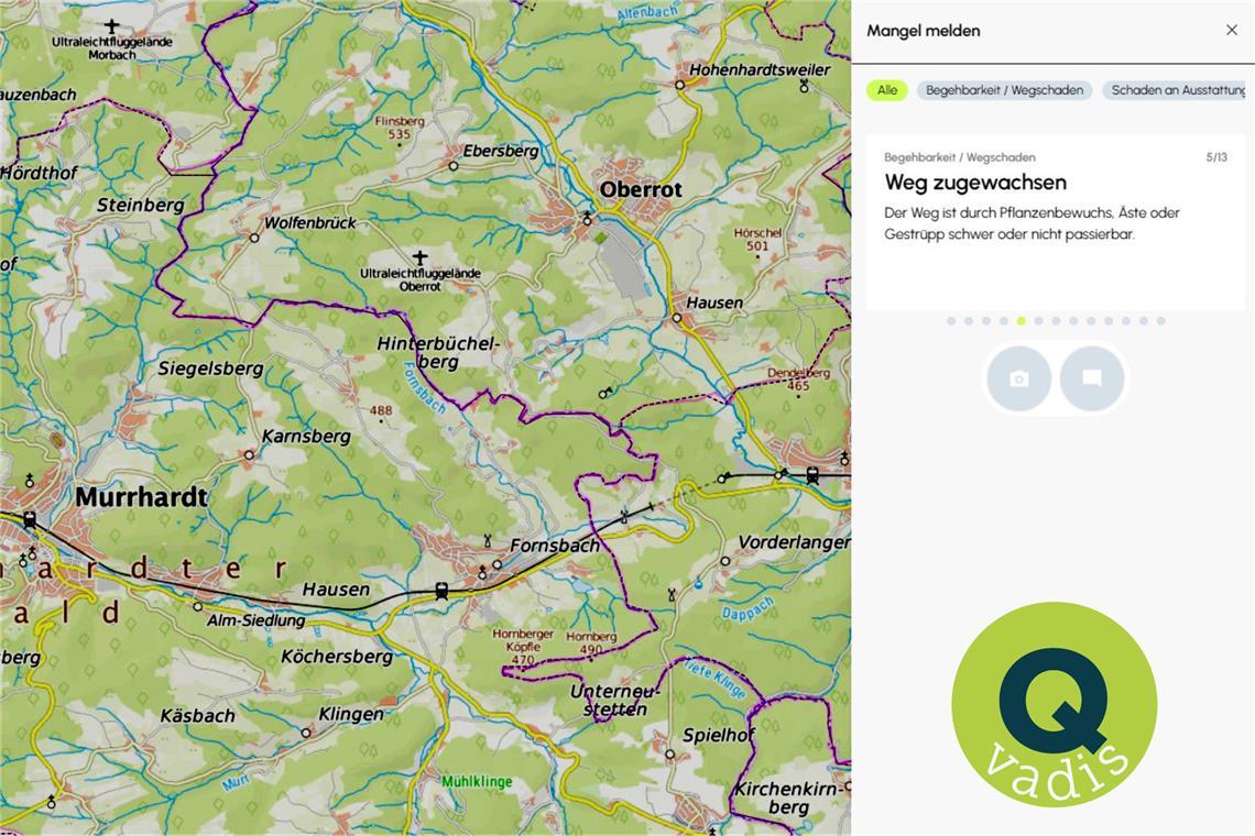 Im Tourenportal Q-vadis kann man ab sofort Mängel und Auffälligkeiten an den Wegen melden. Foto: privat