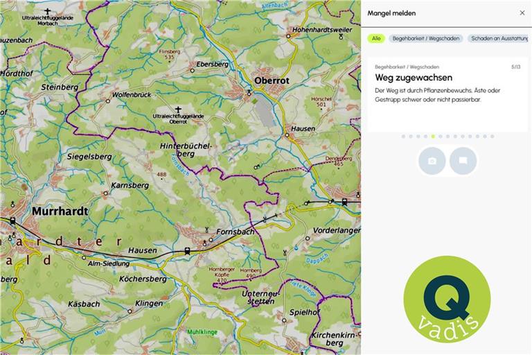 Im Tourenportal Q-vadis kann man ab sofort Mängel und Auffälligkeiten an den Wegen melden. Foto: privat