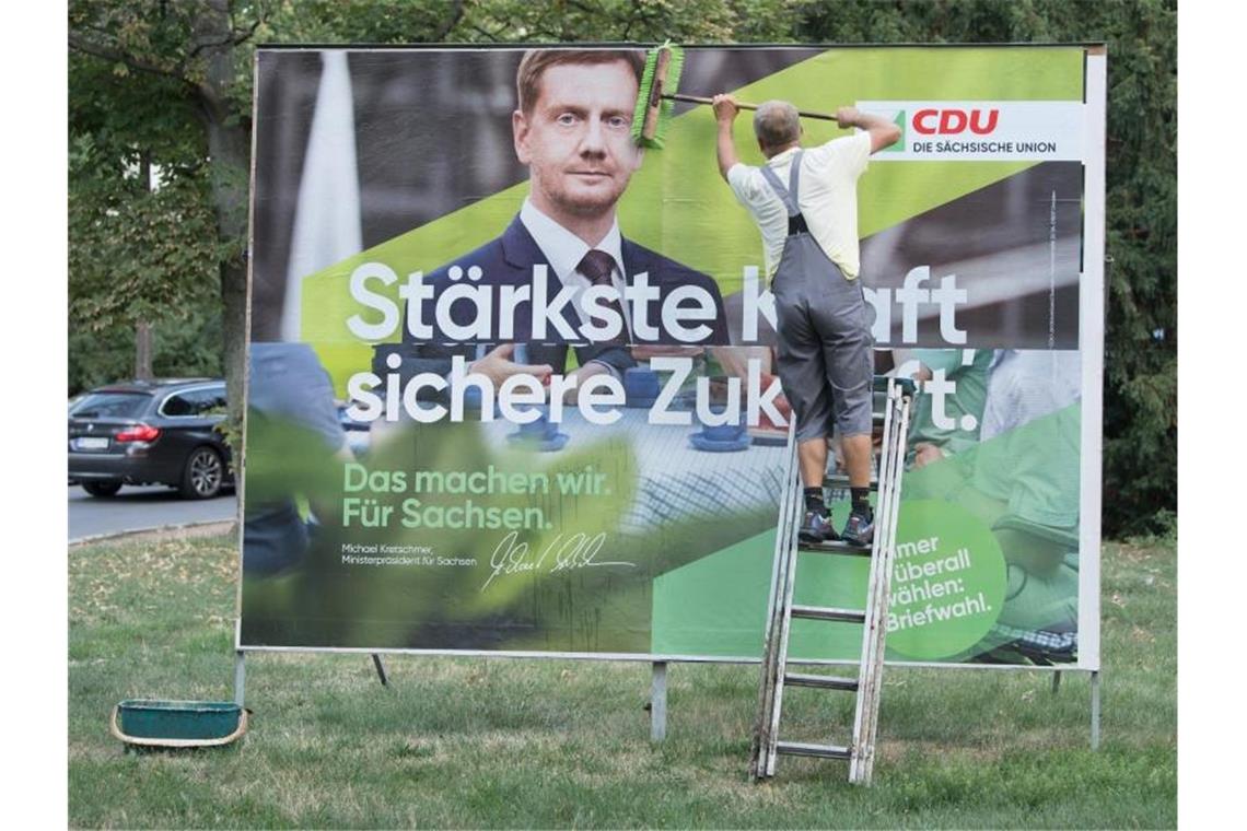 Im Umfrage-Aufwind: CDU-Wahlplakat mit Sachsens Ministerpräsident Michael Kretschmer. Foto: Sebastian Kahnert