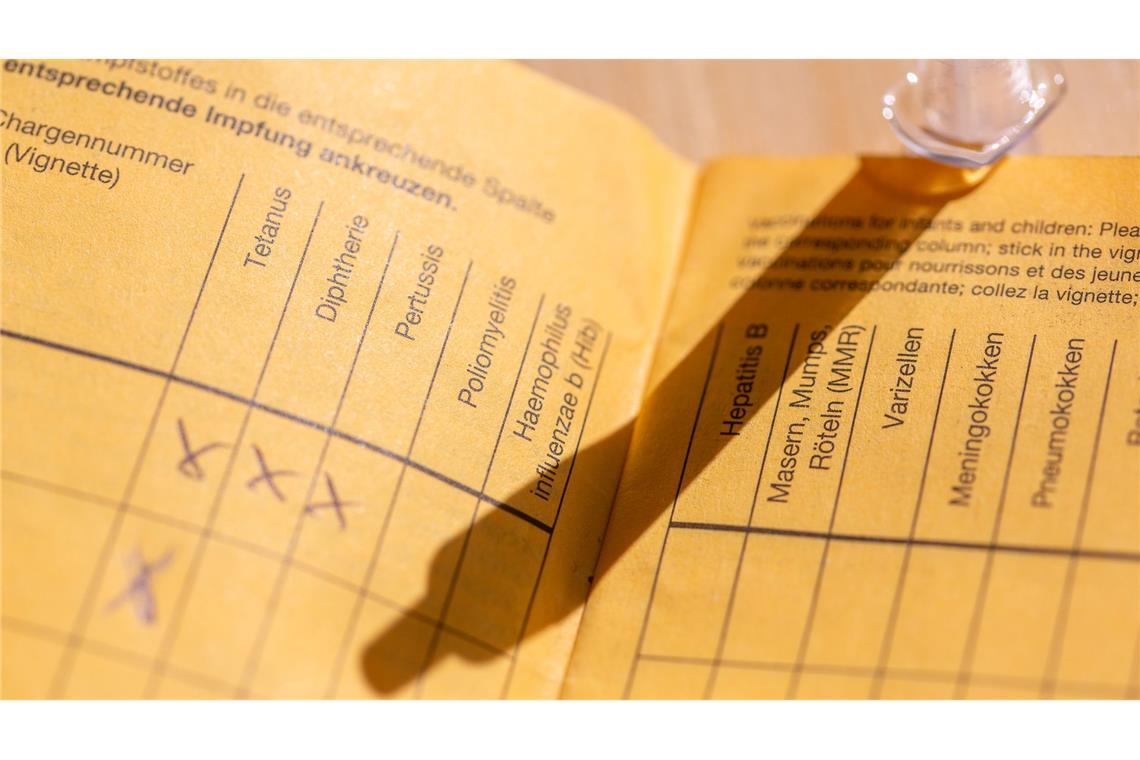 Impfpass mit Impfspalten und handschriftlichen Markierungen zu verschiedenen Schutzimpfungen