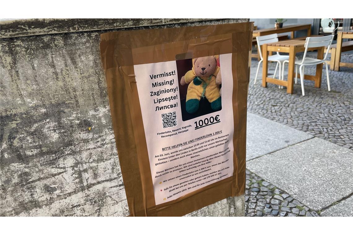 5.000 Euro für einen Teddy – Finderlohn für Bär „Mini“ erhöht In Berlin läuft derzeit eine breit angelegte Suchaktion nach dem Teddybären „Mini“. Der Finderlohn beträgt nun bereits 5.000 Euro.