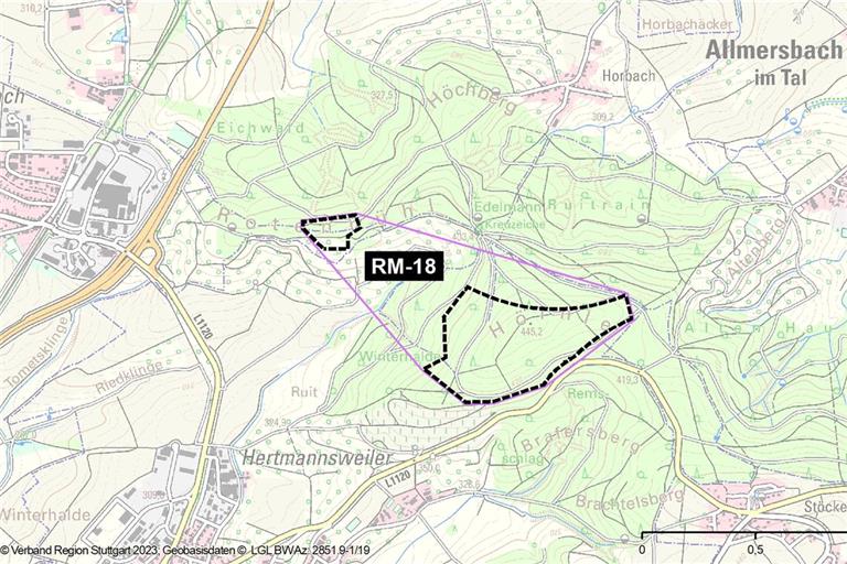 In den gekennzeichneten Flächen sollen insgesamt drei Windräder gebaut werden. Grafik: Verband Region Stuttgart