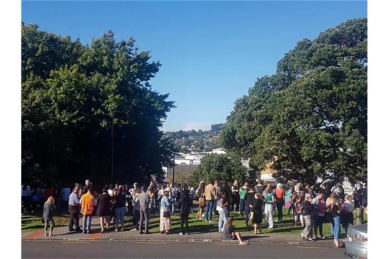 In der neuseeländischen Stadt Whangarei versammeln sich Menschen aus Angst vor einem Tsunami auf einer Anhöhe. Foto: Mike Dinsdale/New Zealand Herald/AP/dpa
