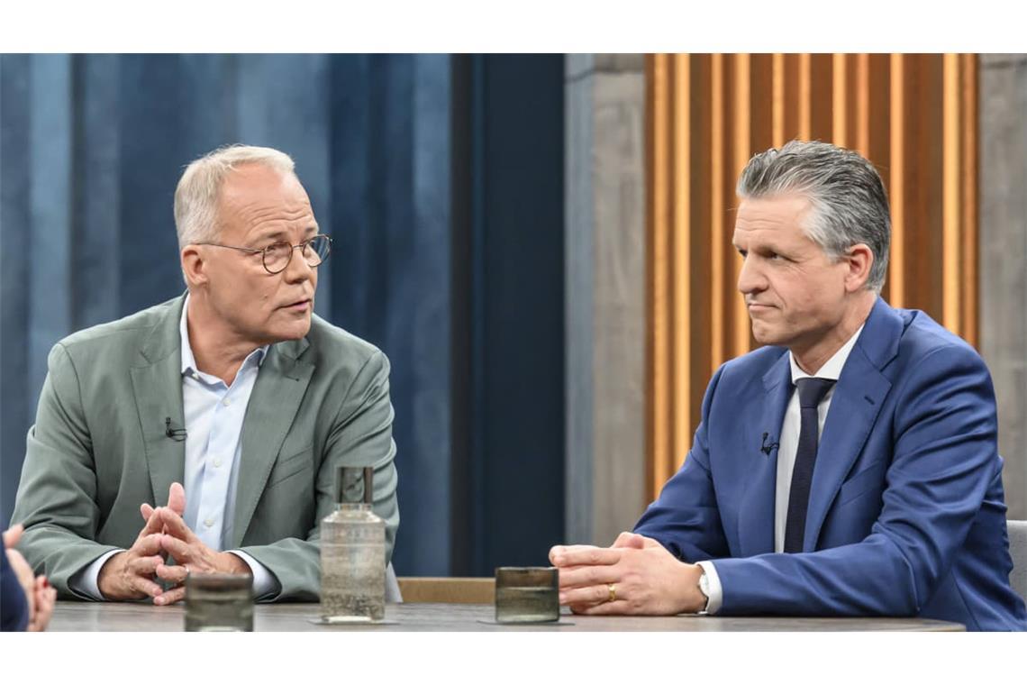 In der Polit-Talkshow waren am Sonntagabend die Bundestagsabgeordneten Matthias Miersch (links), Vorsitzender der SPD-Bundestagsfraktion, und Thorsten Frei, Vorsitzender der CDU/CSU-Bundestagsfraktion zu Gast.