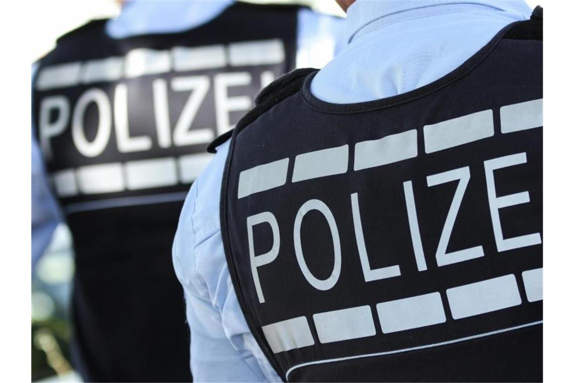 In Polizei-Westen gekleidete Polizisten. Foto: Silas Stein/dpa/Symbolbild