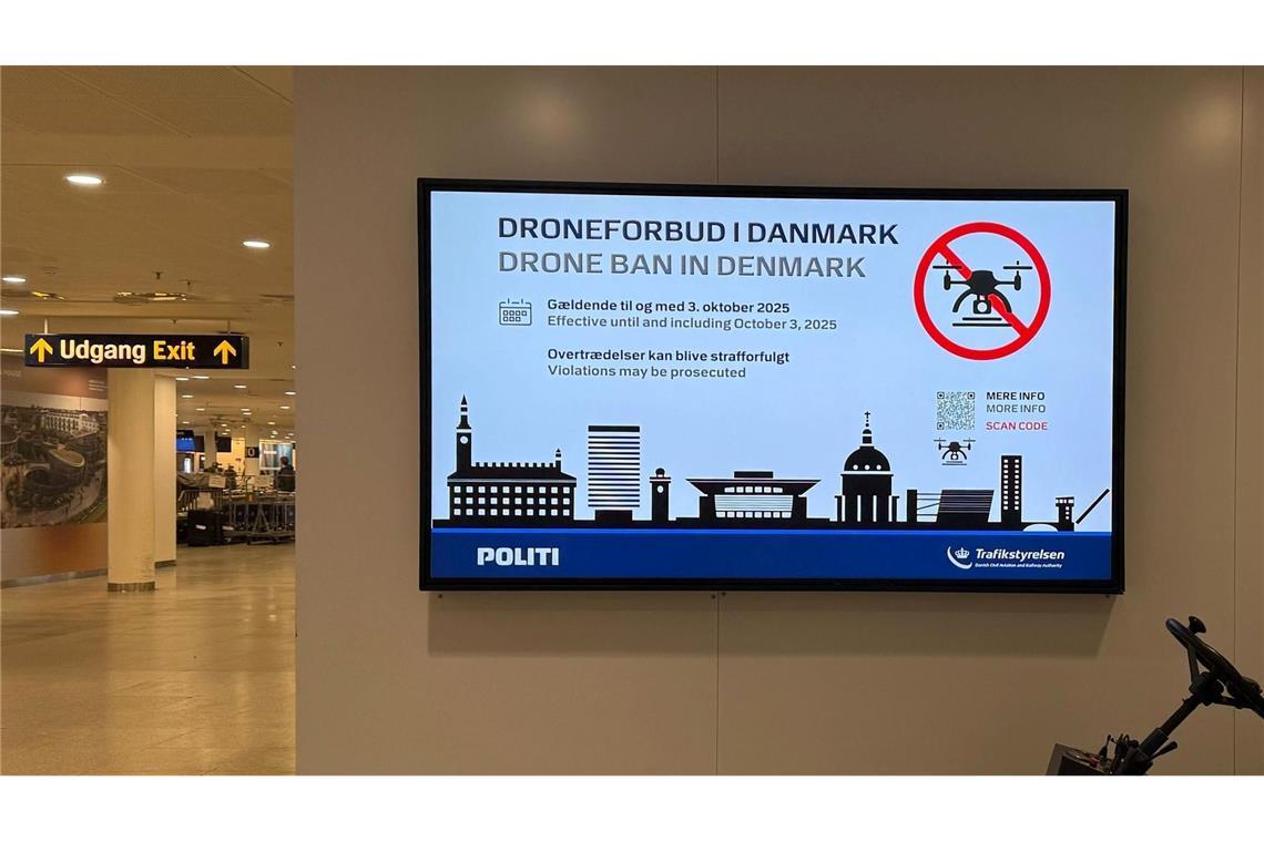 Info am Flughafen in Kopenhagen: In Dänemark sind Drohnenflüge wegen des hochrangigen Treffens bis zum 3. Oktober verboten.