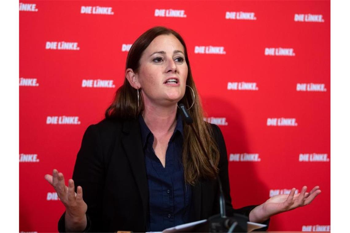 Janine Wissler bei einer Pressekonferenz im Karl-Liebknecht-Haus in Berlin. Foto: Bernd von Jutrczenka/dpa