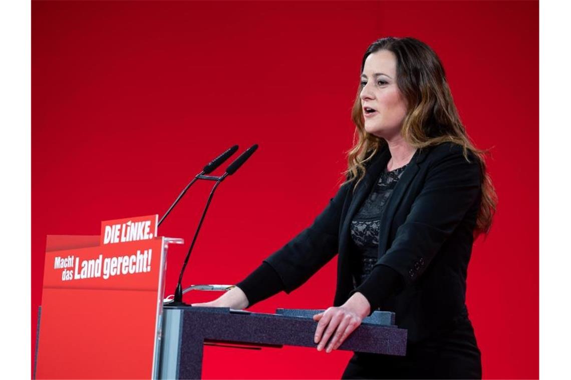 Janine Wissler, neue Bundesvorsitzende der Partei Die Linke, spricht beim Online-Bundesparteitag. Foto: Bernd von Jutrczenka/dpa