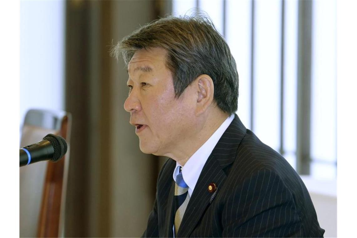 Großbritannien und Japan unterzeichnen Freihandelsabkommen Japans Außenminister Toshimitsu Motegi. Foto: kyodo/dpa/Archiv