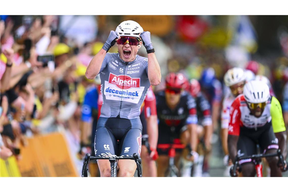 Philipsen gewinnt Auftaktetappe – Tübinger bester Deutscher Jasper Philipsen hatte Grund zum Jubeln.