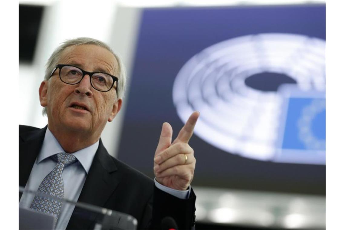 Jean-Claude Juncker, Präsident der Europäischen Kommission, während seiner Rede im Europäischen Parlament. Foto: Jean-Francois Badias/AP