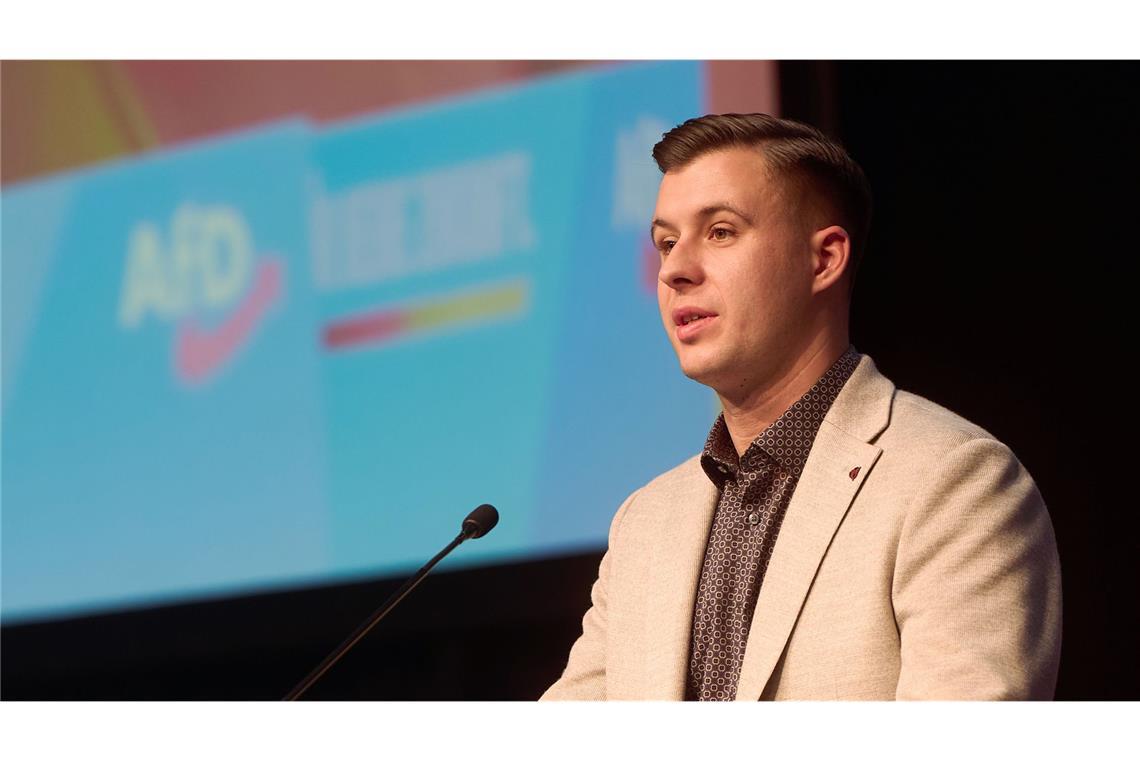 Jean-Pascal Hohm, Chef der neuen AfD Jugendorganisation «Generation Deutschland», spricht auf der Gründungsveranstaltung.