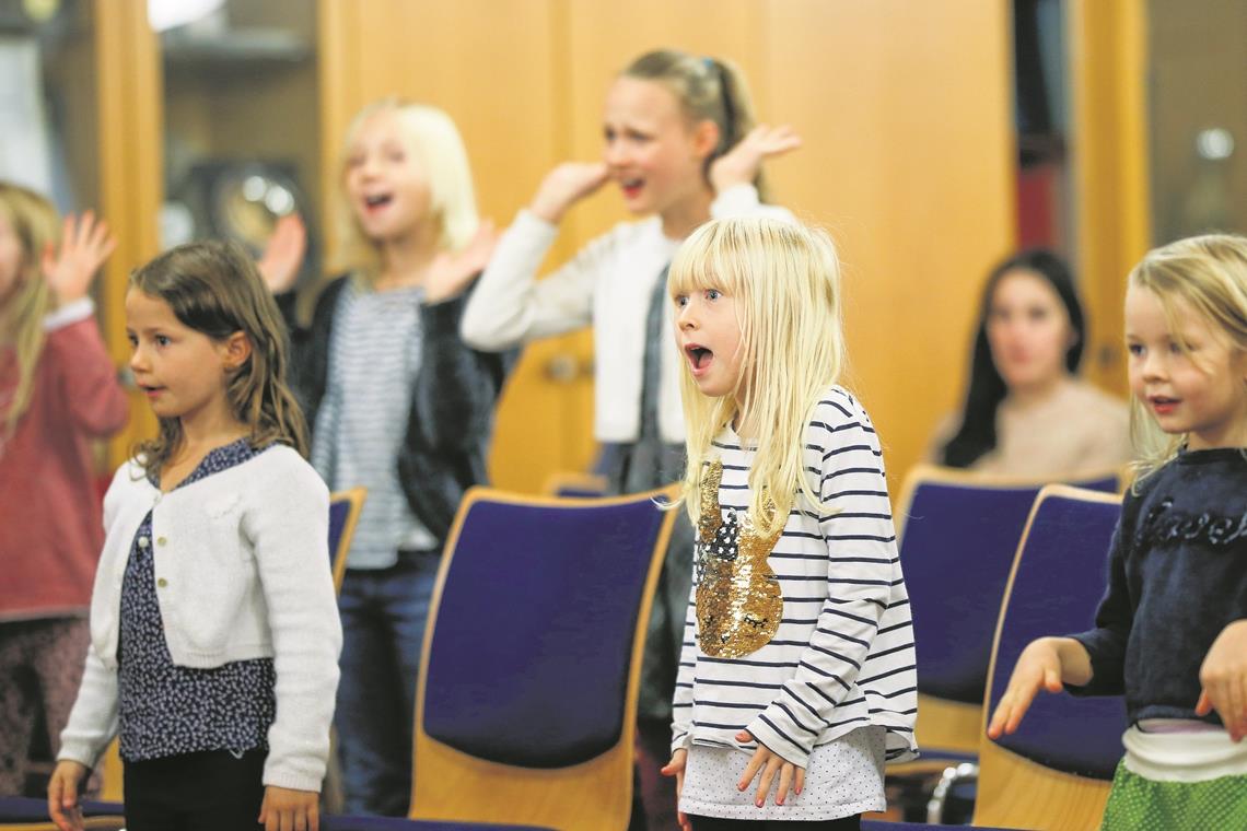 Jeder hat seine Aufgabe, seinen Platz im Team gefunden: Mit viel Eifer und Freude sind die Kinder und Jugendlichen bei der Erarbeitung des Musicals „3 Wünsche frei“ bei der Sache. Fotos: A. Becher