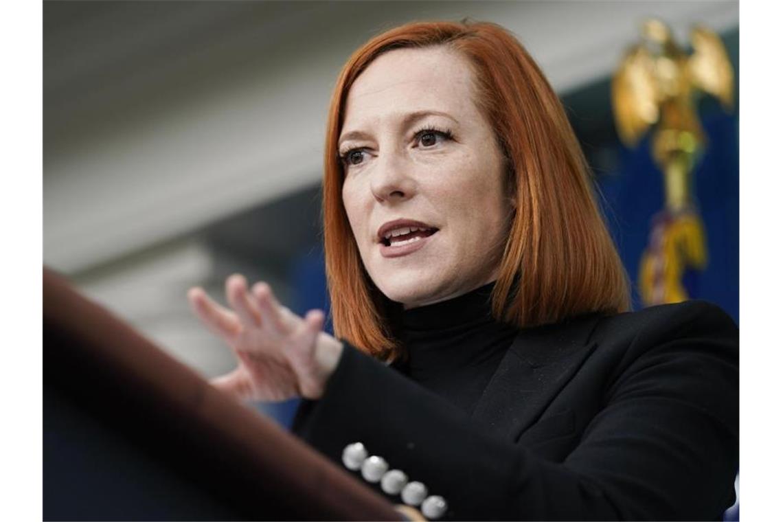Biden-Sprecherin Psaki erneut positiv auf Corona getestet Jen Psaki spricht während eines Pressebriefings im Weißen Haus. Die Biden-Sprecherin ist erneut positiv auf das Coronavirus getestet worden. Foto: Carolyn Kaster/AP/dpa