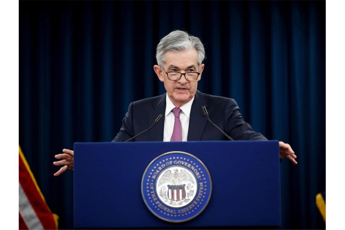 Jerome Powell, Präsident der US-Notenbank Federal Reserve, spricht auf einer Pressekonferenz. Foto: Ting Shen/XinHua