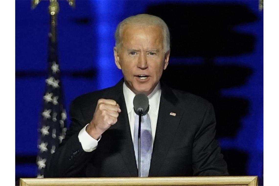 Joe Biden bei einer Ansprache nach der Wahl. Foto: Andrew Harnik/AP/dpa