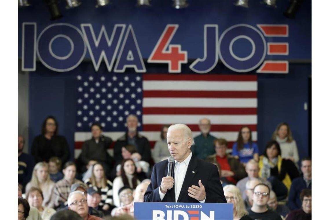 Start in Iowa: Erste Vorwahl im US-Präsidentschaftsrennen Joe Biden, ehemaliger Vizepräsident unter Barack Obama und Bewerber auf die demokratische Präsidentschaftskandidatur, beim Wahlkampf in Iowa. Foto: Marcio Jose Sanchez/AP/dpa