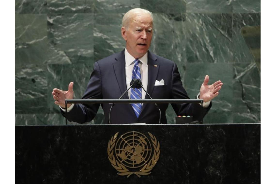 Joe Biden, Präsident der USA, spricht während der 76. Generaldebatte der UN-Vollversammlung. Foto: Eduardo Munoz/Pool Reuters/AP/dpa