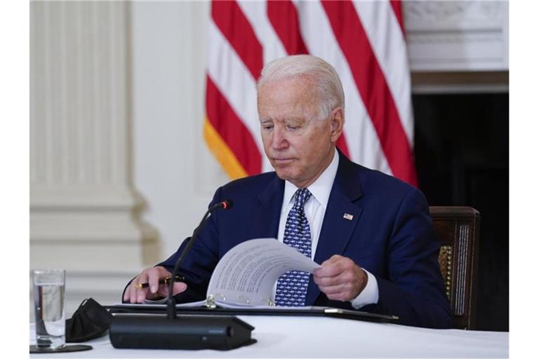 Joe Biden während eines Briefings im State Dining Room des Weißen Hauses. Foto: Susan Walsh/AP/dpa