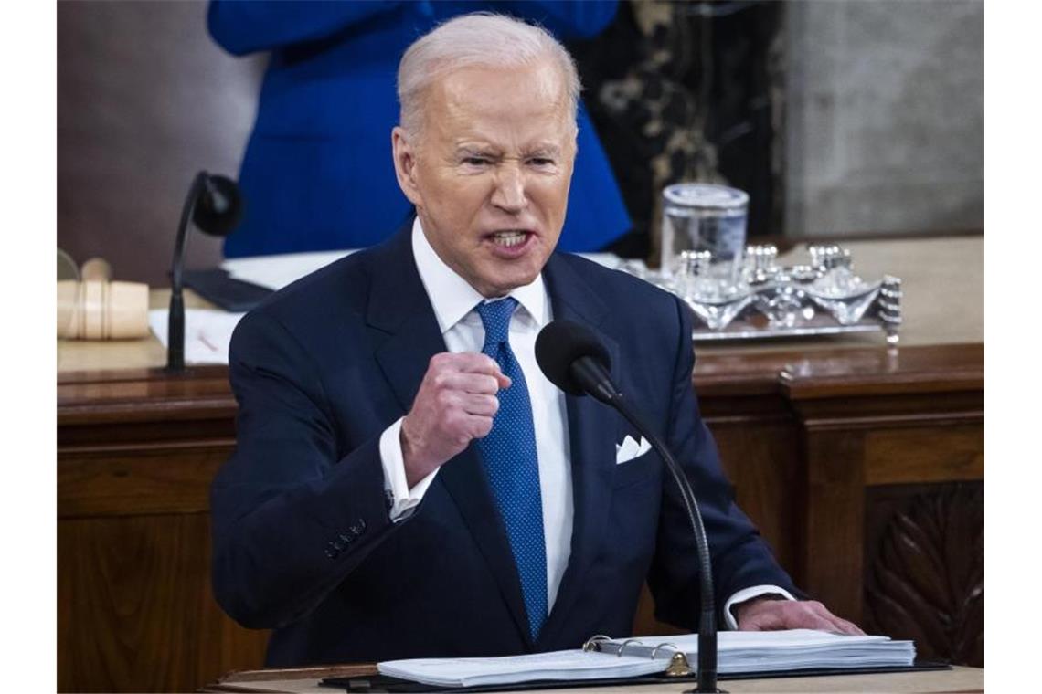 Bidens Performance in der Ukraine-Krise Joe Biden während seiner Rede Rede zur Lage der Nation im Kapitol. Foto: Jim Lo Scalzo/epaAP/dpa