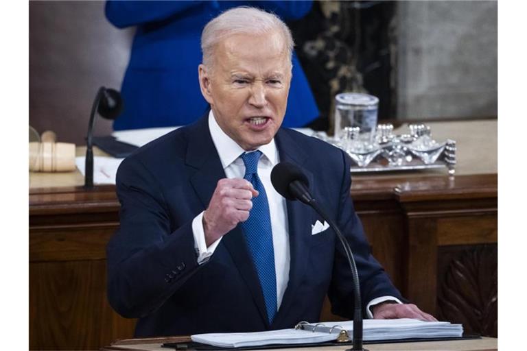 Joe Biden während seiner Rede Rede zur Lage der Nation im Kapitol. Foto: Jim Lo Scalzo/epaAP/dpa