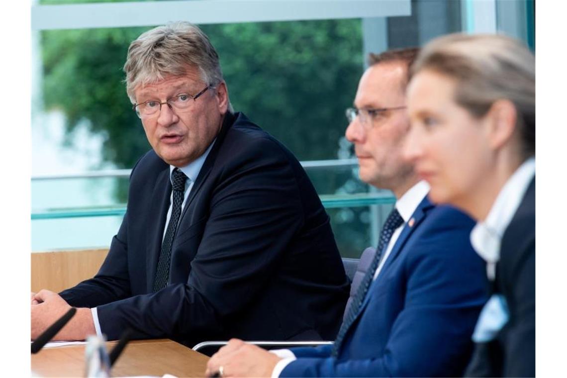 Meuthen fordert Austausch der gesamten AfD-Spitze Jörg Meuthen (r) neben Tino Chrupalla und Alice Weidel. Foto: Bernd von Jutrczenka/dpa