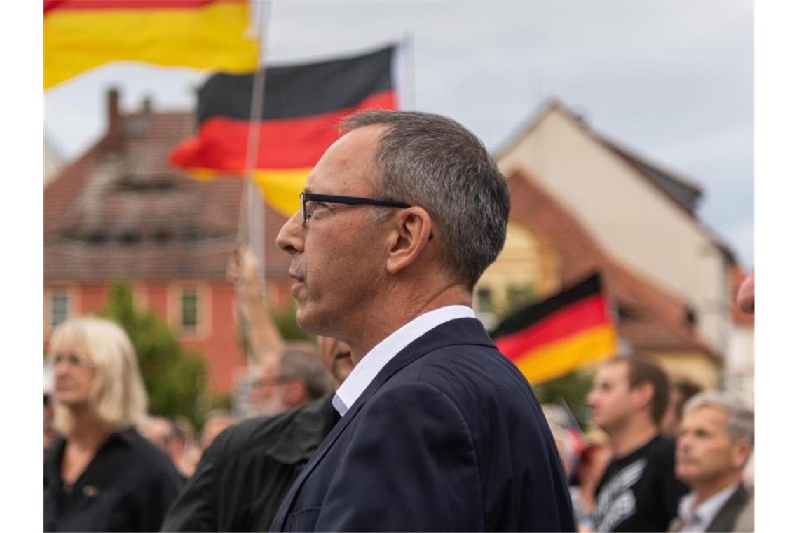 Jörg Urban, Spitzenkandidat der AfD in Sachsen, während einer Wahlkampfkundgebung in Bautzen. Foto: Robert Michael