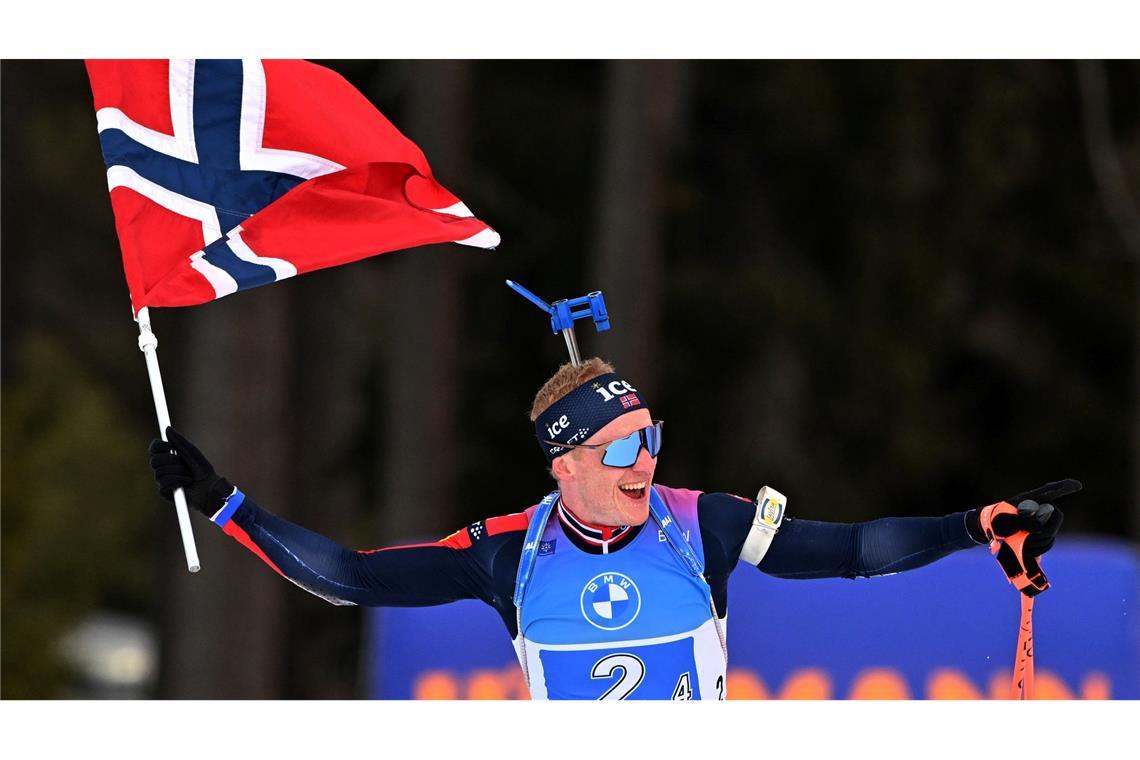 Johannes Thingnes Bö wird nach seinem Karriereende nicht mehr auf der Strecke jubeln. (Archivfoto)