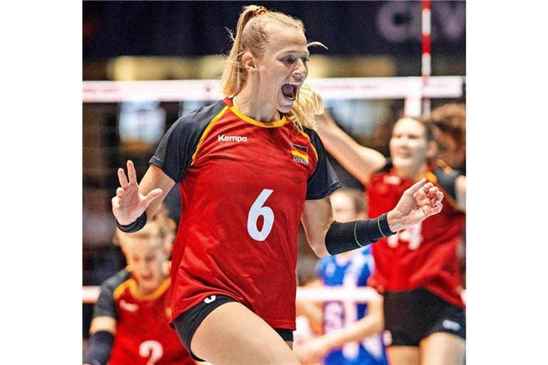 Jubel im Nationaltrikot: Außenangreiferin Antonia Stautz von Allianz MTV Stuttgart ist ein wichtiger Bestandteil des deutschen WM-Teams.