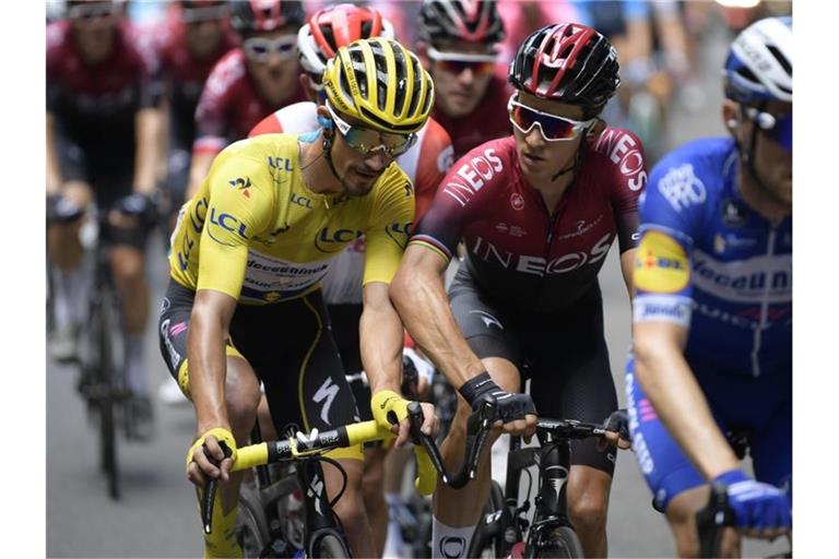 Julian Alaphilippe (l) verteidigte das Gelbe Trikot. Foto: Yorick Jansens/BELGA
