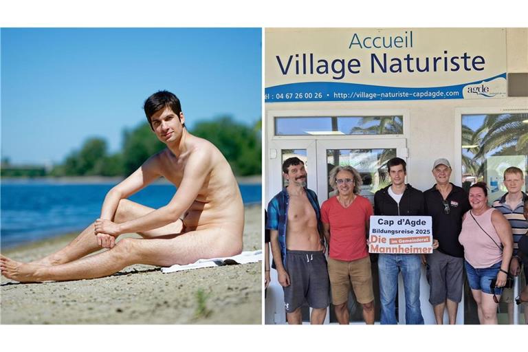 Julien Ferrat in Mannheim (links) und in Südfrankreich zusammen mit den Teilnehmerinnen und Teilnehmern seiner „Swinger-Bildungsreise“.