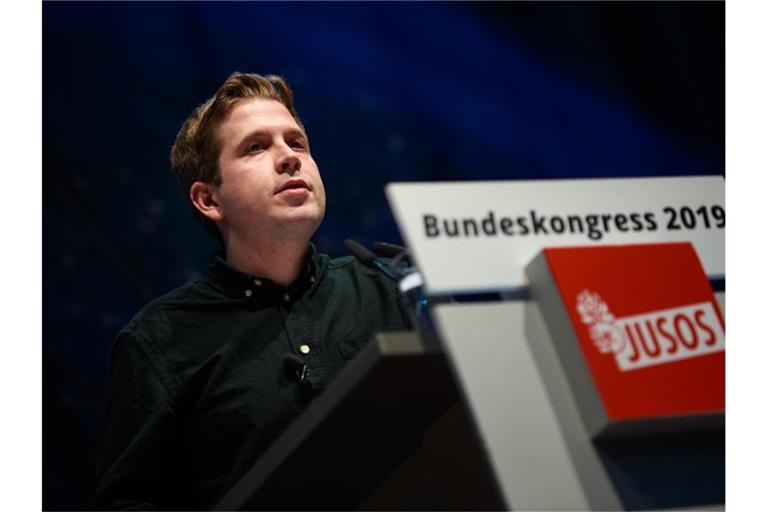 Juso-Chef Kevin Kühnert beim Bundeskongress der SPD-Jugendorganisation. Foto: Gregor Fischer/dpa