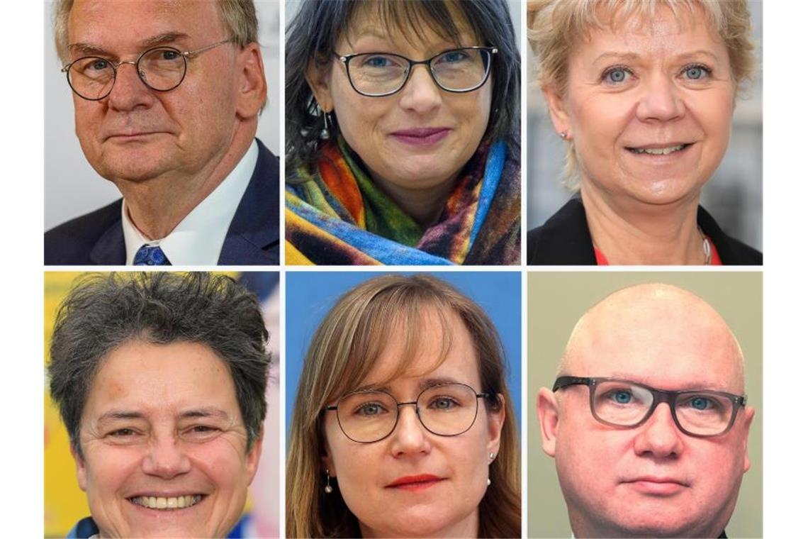 Kämpfen in Sachsen-Anhalt um die Wählergunst (von links nach rechts und oben nach unten): Reiner Haseloff (CDU), Katja Pähle (SPD), Cornelia Lüddemann (Grüne), Lydia Hüskens (FDP), Eva von Angern (Linke) und Oliver Kirchner (AfD). Foto: ---/dpa