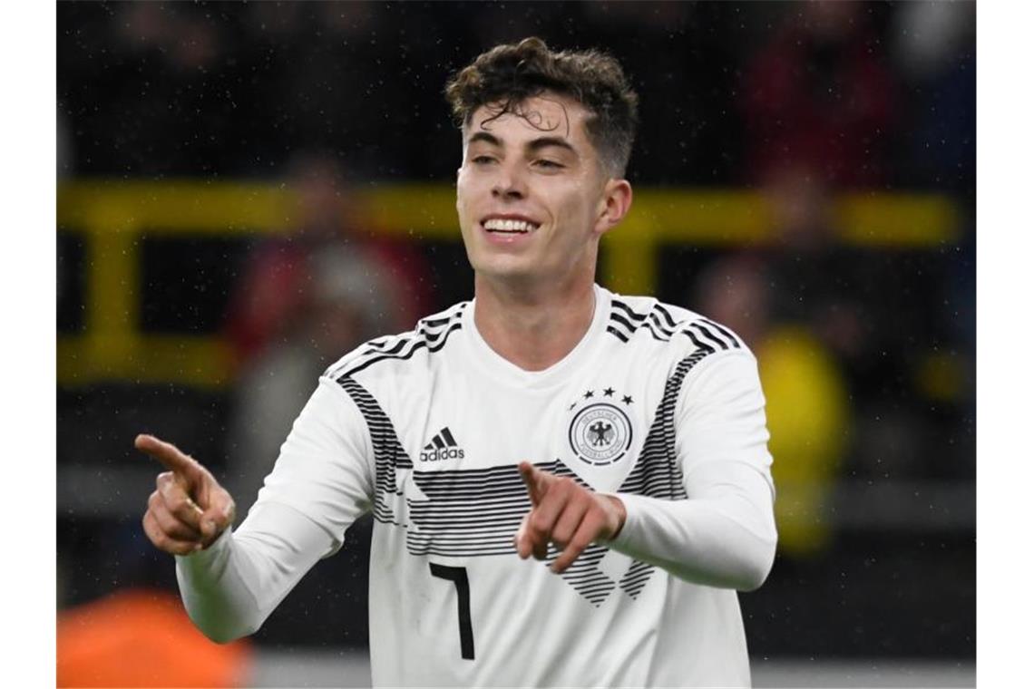 Kai Havertz jubelt über sein Tor zum 2:0. Foto: Bernd Thissen/dpa