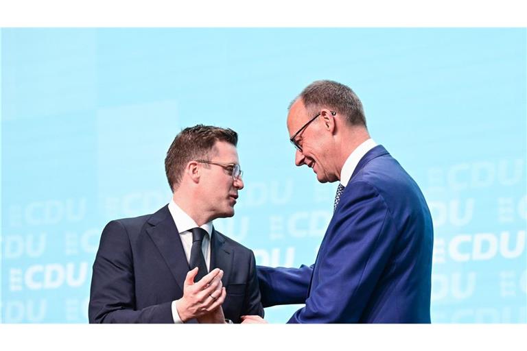 Kanzler Merz gratuliert CDU-Landeschef Manuel Hagel.