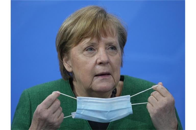 Kanzlerin Angela Merkel hat sich mit den Ministerpräsidenten geeinigt: Der Lockdown wird verlängert. Foto: Michael Kappeler/dpa/Pool/dpa