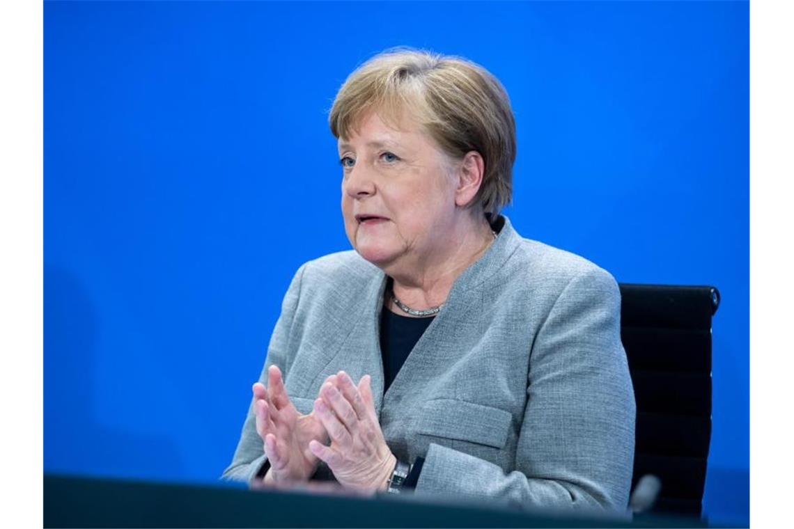Kanzlerin Merkel stellte sich bei einer G7-Videokonferenz deutlich gegen Donald Trump. Foto: Bernd von Jutrczenka/dpa-Pool/dpa