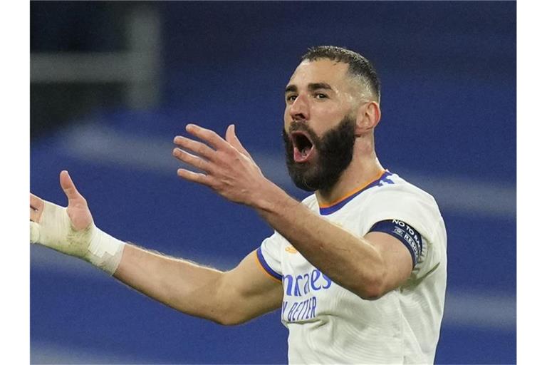 Karim Benzema von Real Madrid feiert seinen Treffer. Foto: Manu Fernandez/AP/dpa