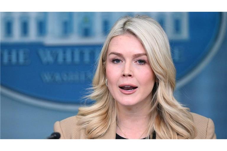 Karoline Leavitt, die US-amerikanische Regierungssprecherin bei einer Pressekonferenz. (Archivbild)