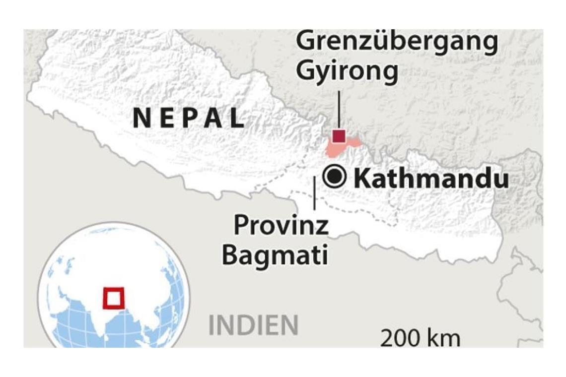 Karte des betroffenen Gebiets in Nepal