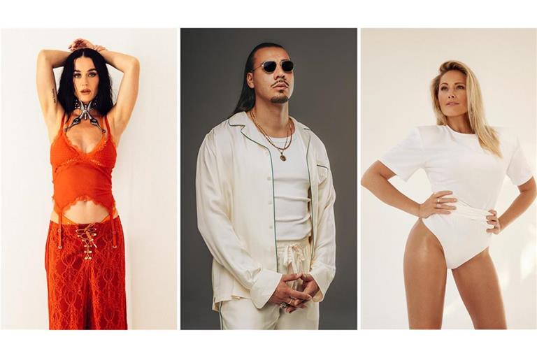 Katy Perry, Apache 207 und Helene Fischer (von links) kommen im Jahr 2026 nach Stuttgart.
